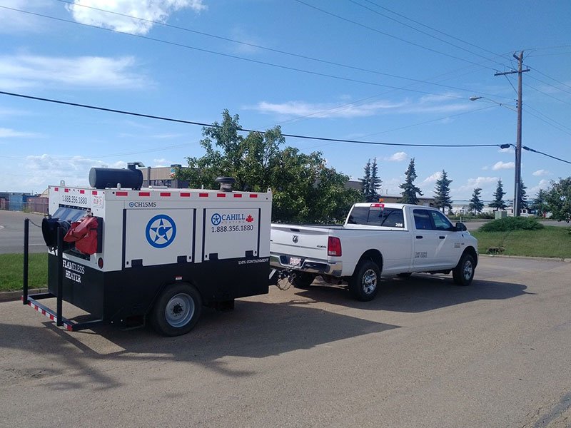 heater being towed by truck