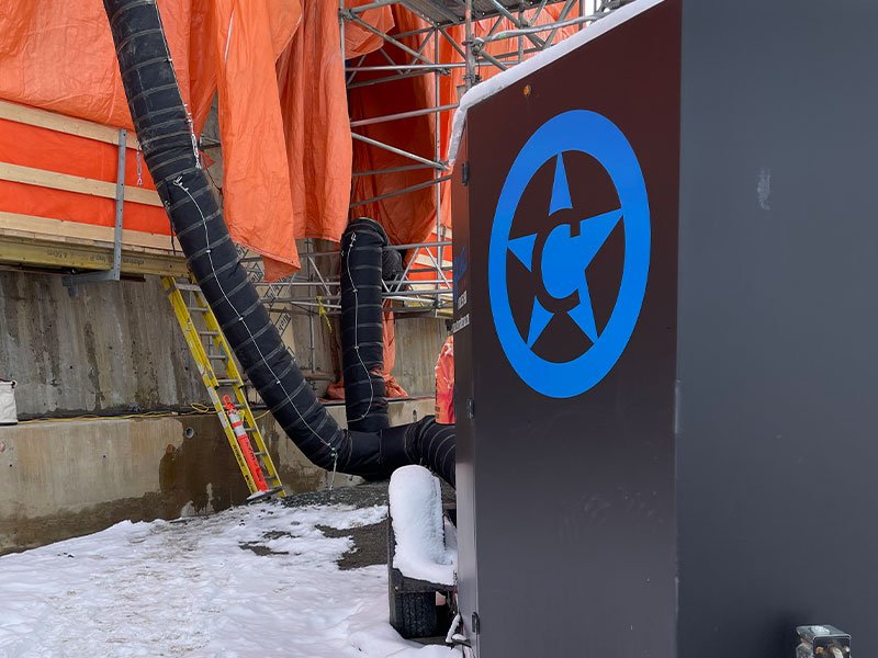 long ductwork from jet heater to concrete curing site
