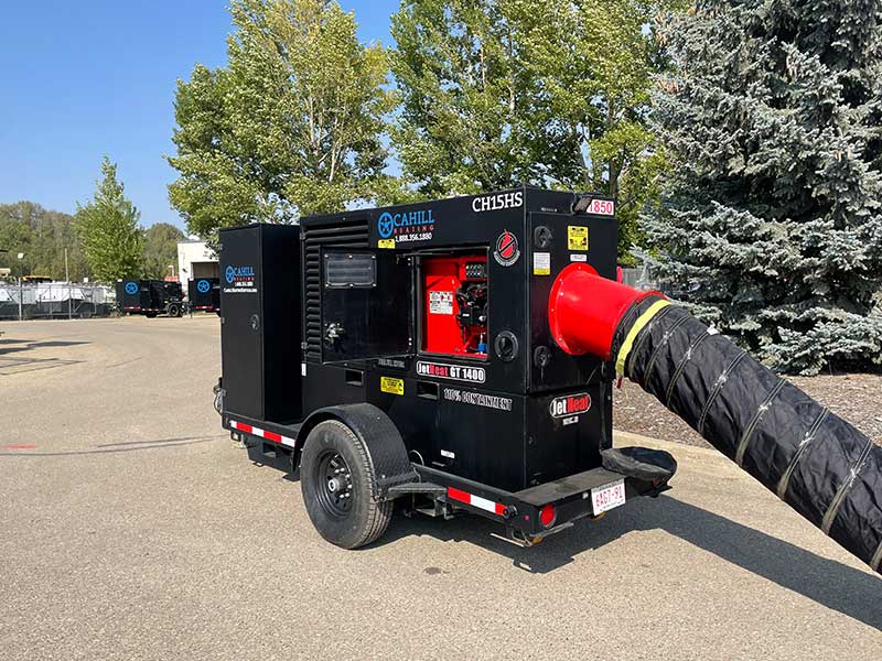 flameless jet heat diesel rental unit in yard in red deer alberta