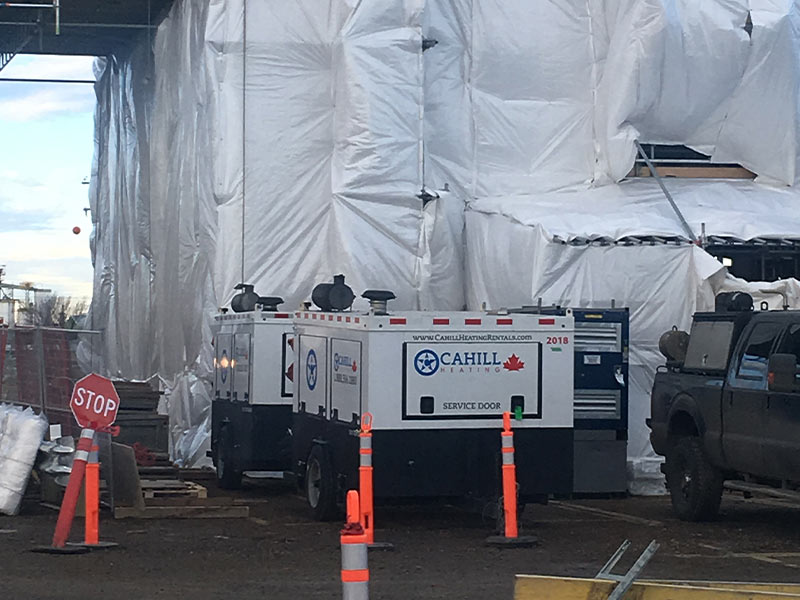 image showing high BTU output diesel heaters on industrial construction site